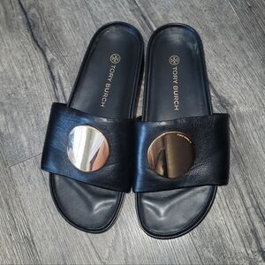 Tory Burch Patos Black Slide Sandals with Gold Accent